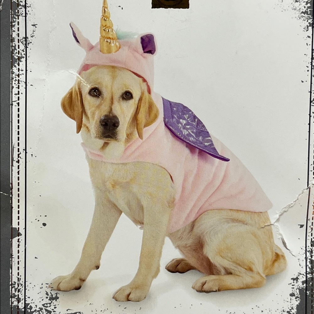 New UNICORN DOG soft Costume LARGE pink purple wings gold horn blue tail 18”long